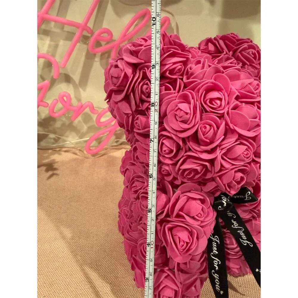 Pink Rose Teddy Bear Artificial Floral Foam Bear w/ 